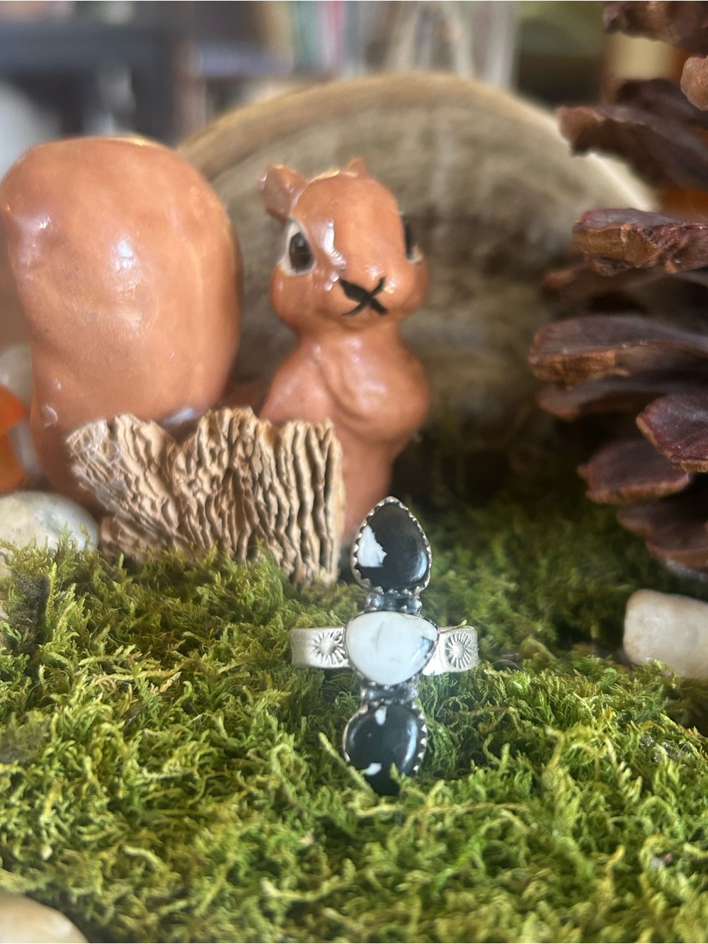 925 Sterling triple white Buffalo turquoise ring